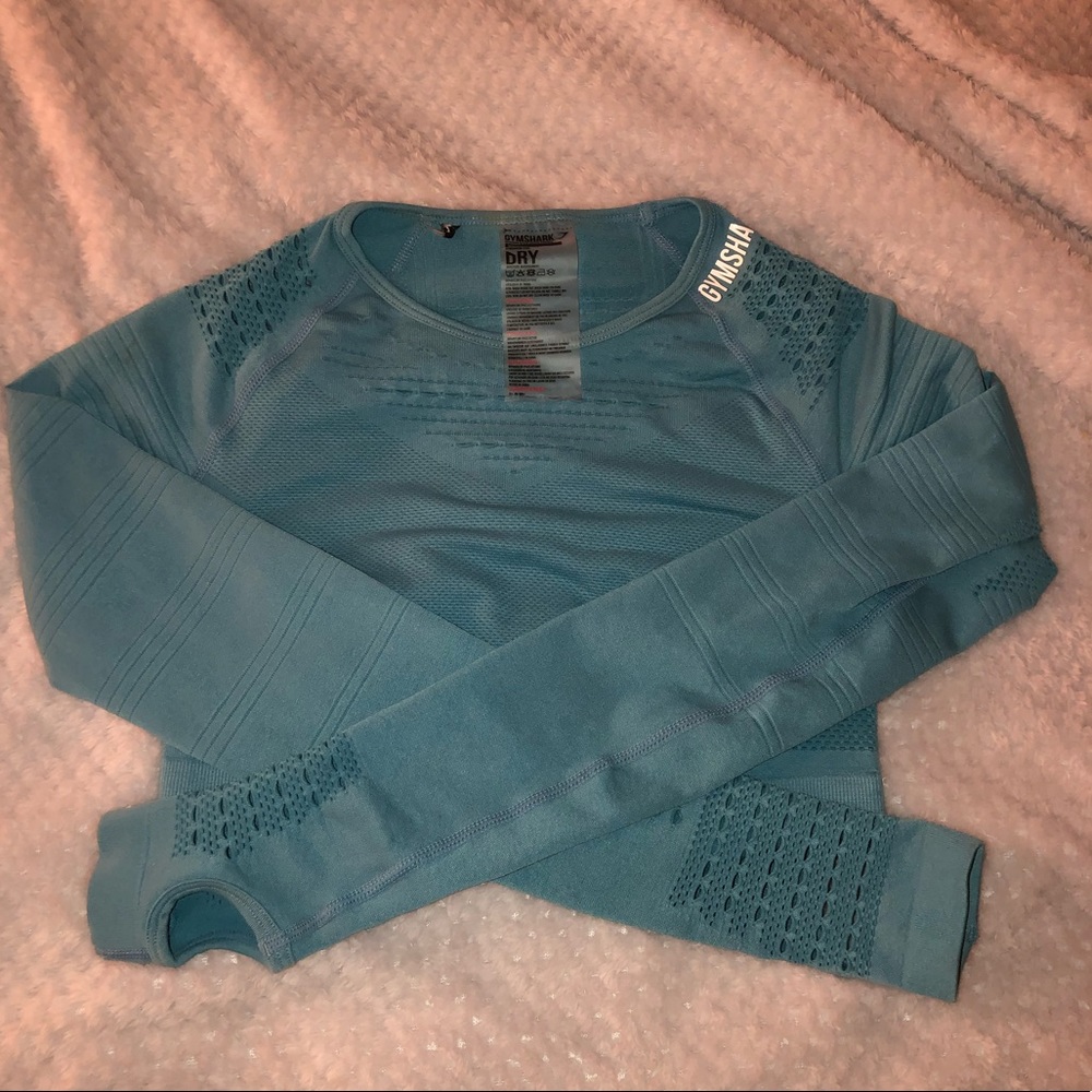 Blue flawless knit gymshark crop long sleeve -xs